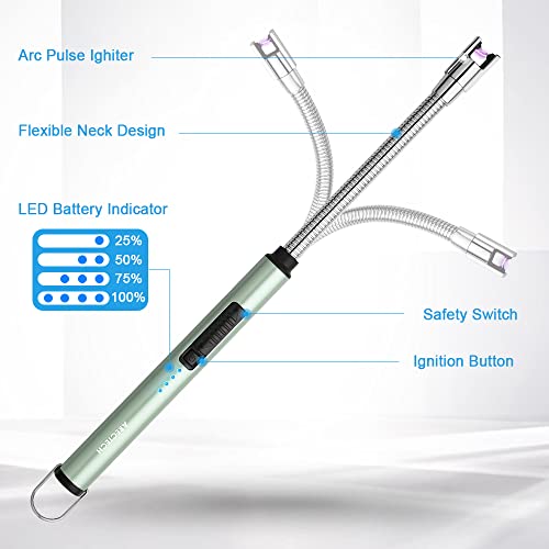 USB Rechargeable Electric Arc Candle Lighter - Flexible Neck - Green