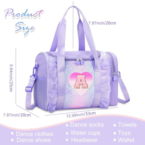 Personalized Girl's Monogram Dance Bag - Light Water-Resistant Oxford Backpack, Purple V, 3-6 Years