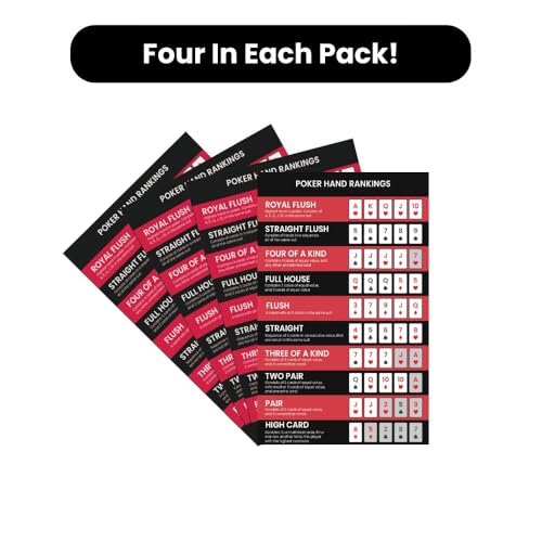 Simplory Pack of 4 Poker Hand Rankings Cards - Pocket-Sized Cheat Sheet