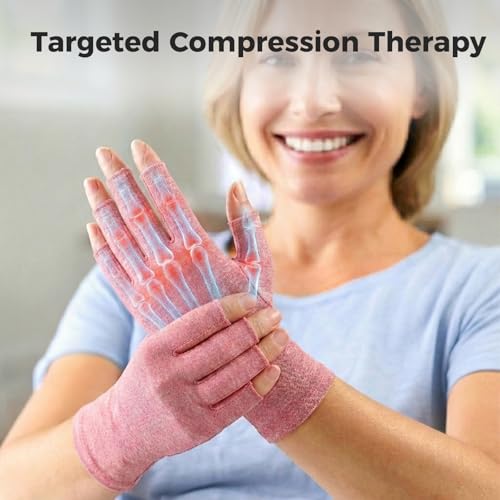 Arthritis Compression Gloves - Fingerless, Large, Pink - 1 Pair