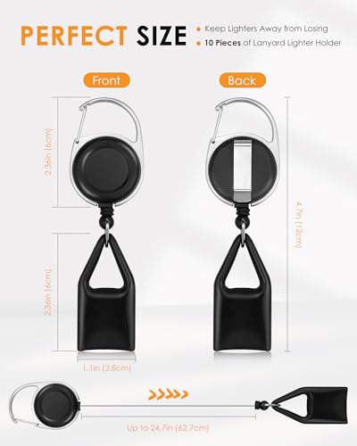 10 Pcs Retractable Lighter Clip Holder, Keychain Leash with (Black)