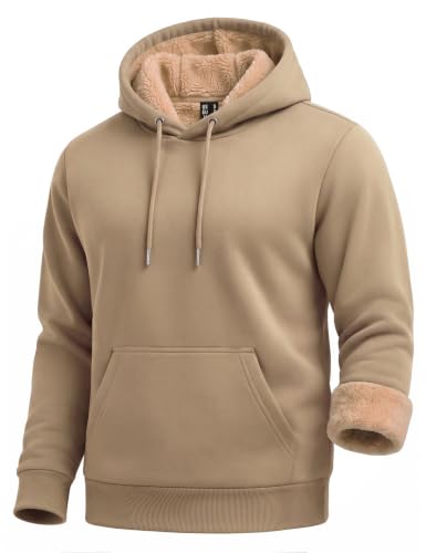 Boladeci Mens Sherpa Lined Hoodie Pullover Heavyweight Fleece
