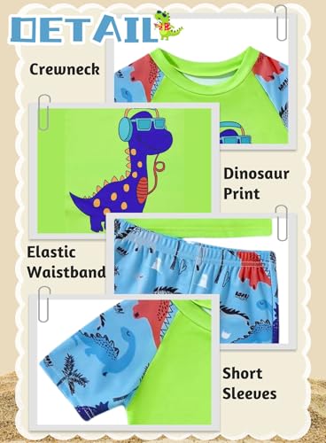 Toddler Boys Dinosaur Rashguard Swimsuit Set - 4-5T Green