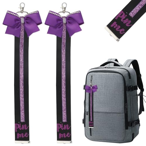 Cheerleader Ribbon Keychain - Purple Glitter Cheer Pin for Bags