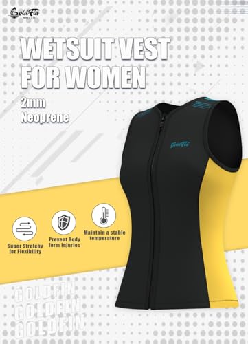 GoldFin 2mm Neoprene Wetsuit Vest for Women - Sleeveless Top, Black-Yellow, Small