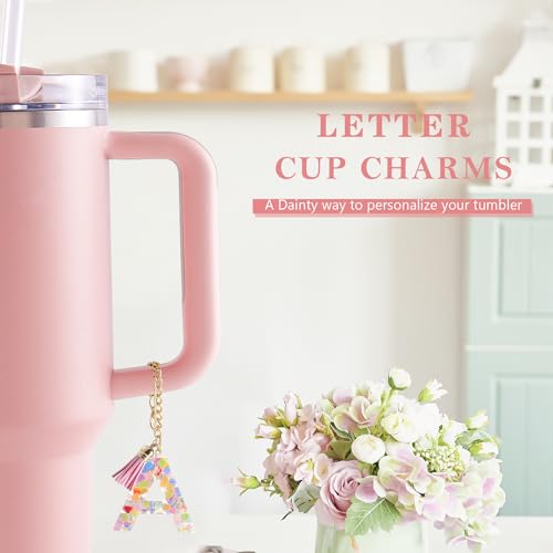 Initial Letter Keychain Charm for Tumbler Handle - Pink Letter A