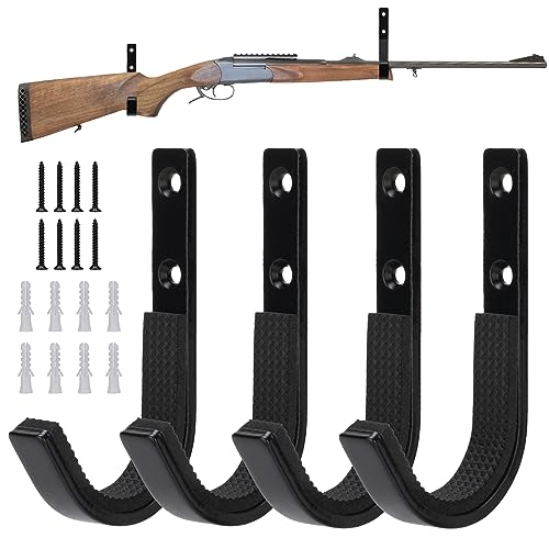 Heavy Duty Gun Rack Wall Mount - 2 Pairs Black Horizontal Hooks