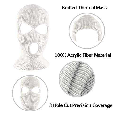 Thermal Knit Ski Mask - Full Face Cover - One Size - White