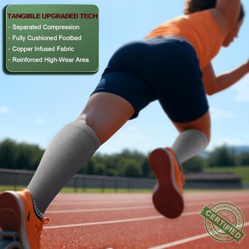 Cushioned Compression Knee High Sports Recovery Socks - Small-Medium, 3 Pairs Gray