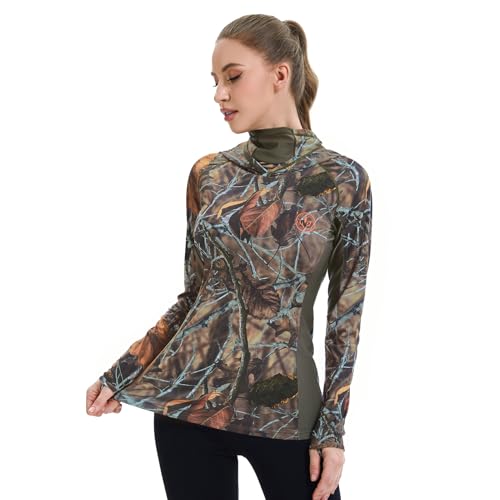BASSDASH Women's UPF 50+ Camo Hunting Hoodie with Neck Gaiter - Autumn Forest, 3X-Large