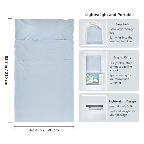 RHINSBENF Blue 47.2 x 82.7 Inch Ultralight Travel Sleeping Bag Liner