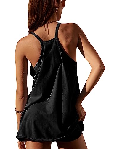 Summer Sleeveless Mini Dress with Built-in Shorts and V Neck