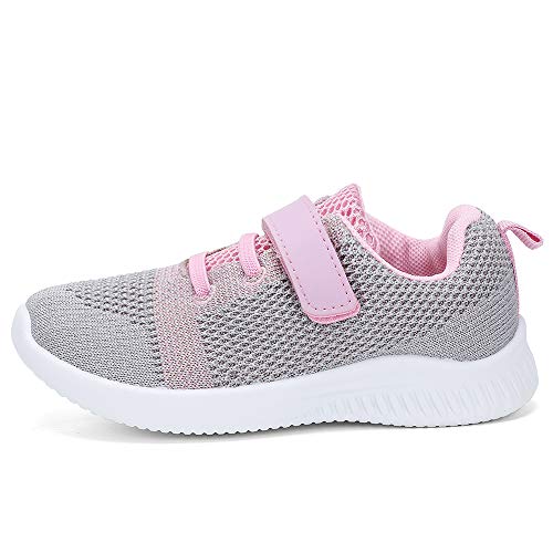 Nerteo Toddler Girls Boys Running & Walking Sneakers - Light Grey/Pink, Size 5