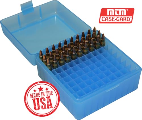 100 Round Rifle Ammo Box for 17, 204, 223, 5.56x45 - Clear Blue