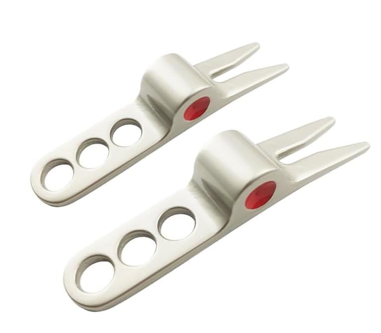 Golf Divot Repair Tool - 2 Pack Silver Fork Pivot Design