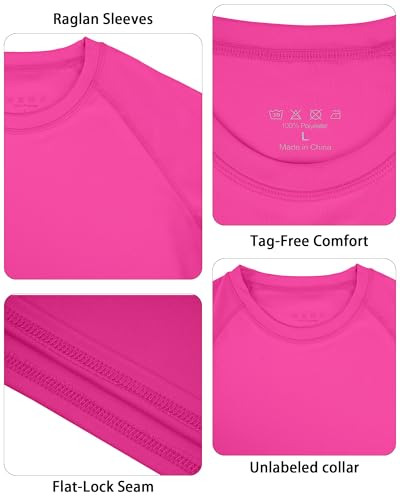 Boys UPF 50+ Rash Guard Swim Shirt - Long Sleeve Sun Protection - Rose Pink / Small
