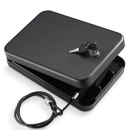 Portable Gun Safe with Key Lock - Travel Lock Box, Black