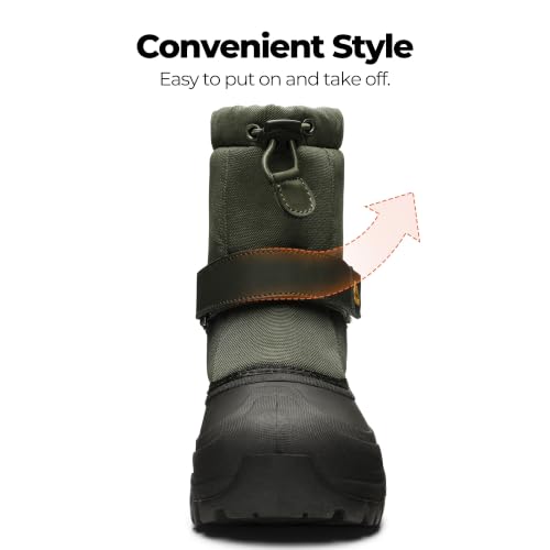 NORTIV 8 Kids Snow Boots - Boys & Girls, Army Green, 4 Big Kid Size