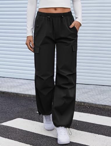 Water Resistant Cargo Pants for Women - Black Medium