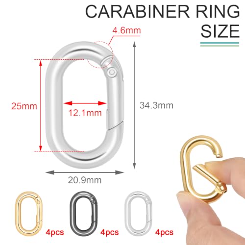 1 Inch Oval Keyring Clips - 12 Pack Assorted Colors