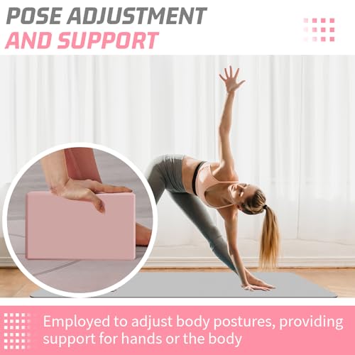 Yoga Blocks 2 Pack - Foam, Non-Slip with Stretch Band - Pink