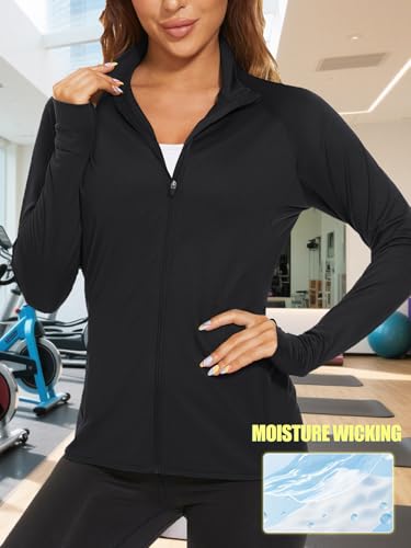 Lightweight Women's Athletic Jacket - UPF 50+ Long Sleeve - X-Large Black