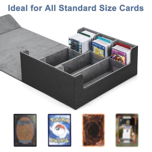Ralout Black and Gray Card Deck Case for Trading Cards 1800+ Capacity, Magnetic Closure, Leather Storage Box for MTG YuGiOh Sports Cards