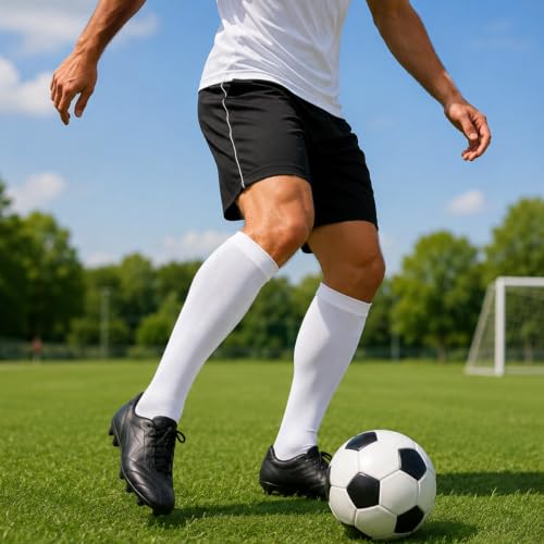 Unisex Knee-High Sports Socks for Soccer and Training - Large White
