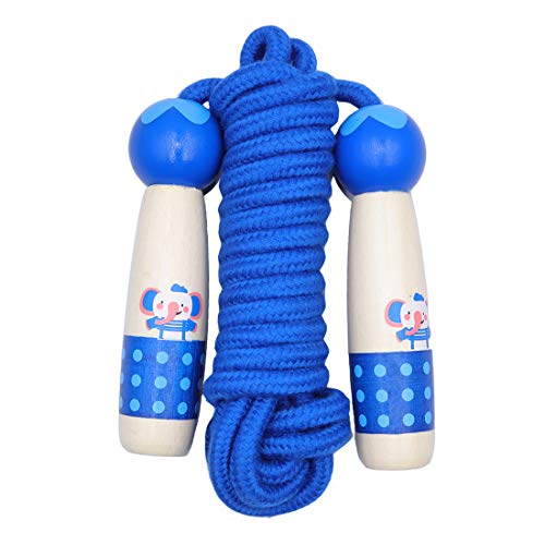 Adjustable Cotton Jump Rope for Kids - Wooden Handle - Blue