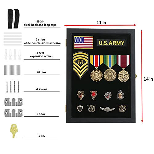 Pin Display Case for Badges and Medals - 14''x11'' Lockable Frame