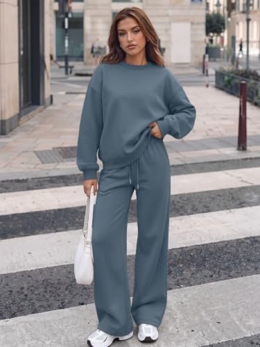 Trendy Queen Womens 2-Piece Greyblue Sweatsuit Set Small Fall Lounge Outfit
