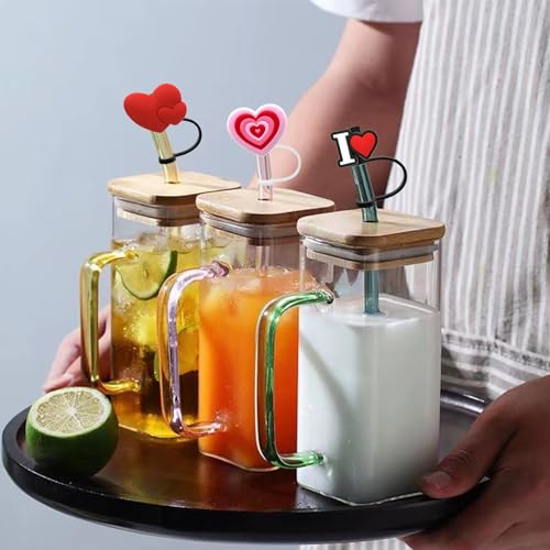 Heart Straw Toppers for Tumblers - Silicone Dust-Proof Straw Covers - Red Pink