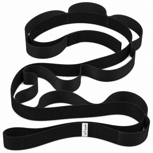 Stretching Strap with 10 Loops for Physical Therapy & Yoga - Black, 1" Wide