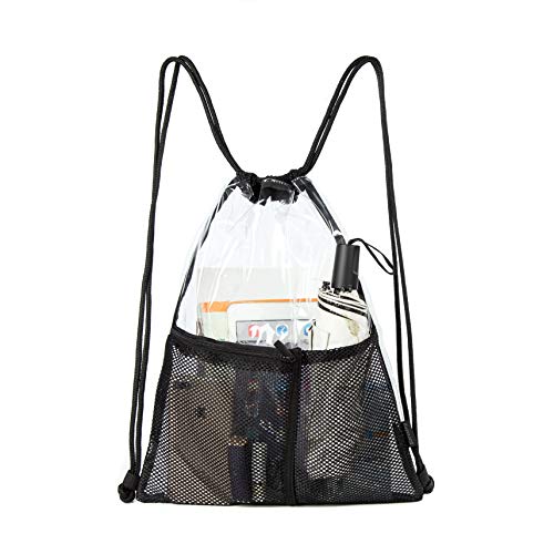 Black Clear Drawstring Backpack - Stadium Approved Gym & Concert Bag