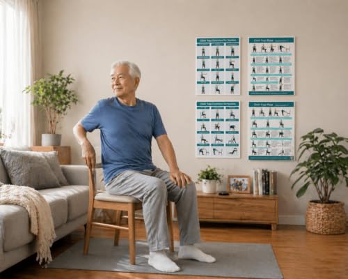 Chair Yoga Posters for Seniors - Set of 4 Gentle Seated Poses