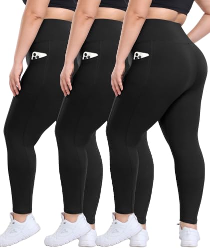 Syrinx 4X-Large Black Plus Size High Waist Leggings with Pockets for Women - 26 Inch Tummy Control Workout Yoga Pants
