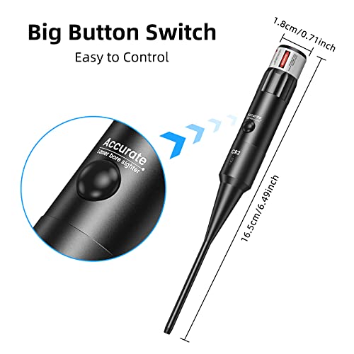 Laser Bore Sight Kit - Red Dot with Big Button Switch for .17 to 12GA
