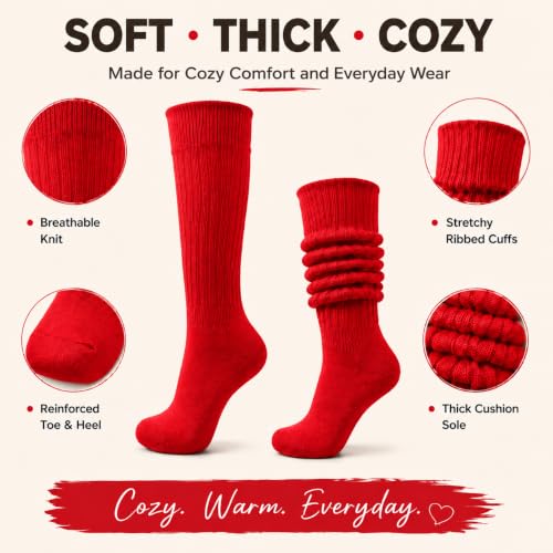 Cozy Slouch Socks for Women - 80s Style in Red, Medium/Thick