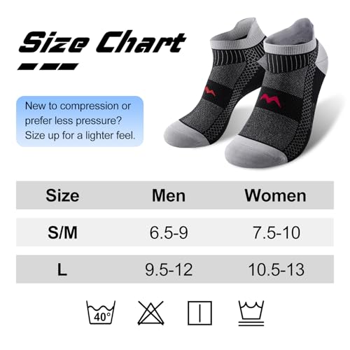 Ankle Compression Socks - 6 Pairs, Low Cut, Large / Black