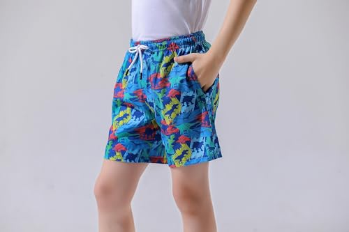 MILANKERR Toddler Boys Blue Dinosaur Swim Trunks with Compression Air Holes & Quick Dry Liner - Size 8