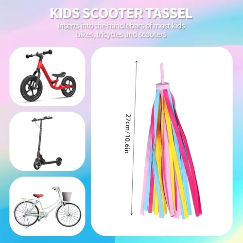 Rainbow Bicycle Ribbons for Kids - 2 Pack Tassels for Bicycles & Scooters