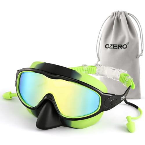 OZERO Kids Swim Goggles Anti-Fog UV Protection Clear View Green & Black 1 Pack