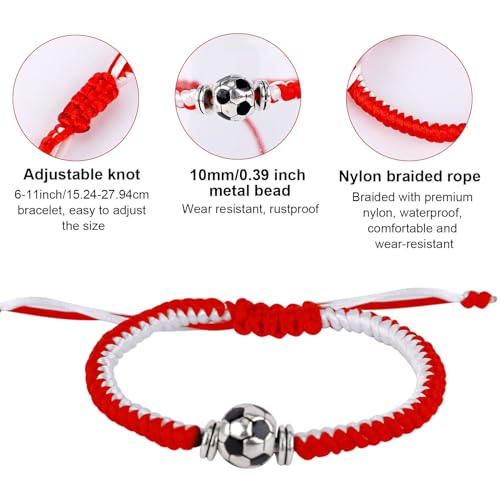 Adjustable Braided Football Bracelets - 2 Pack, Red & White, Black & White