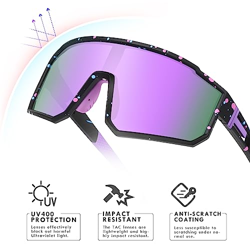 Youth Baseball Sunglasses Kids Polarized Sports UV400 Protection Black Frame Purple Lens