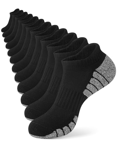 Men's Ankle Athletic Running Socks - Cushioned, 6 Pairs, Z-Black (Size 8-12)
