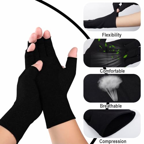 Fingerless Compression Gloves for Arthritis - X-Large Black