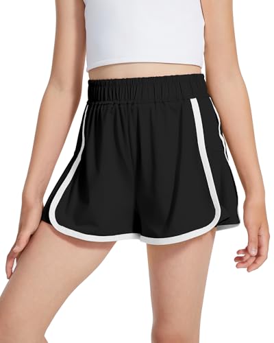 Kids Athletic Shorts - Quick Dry Pleated Running Shorts, 11-12 Years / Black