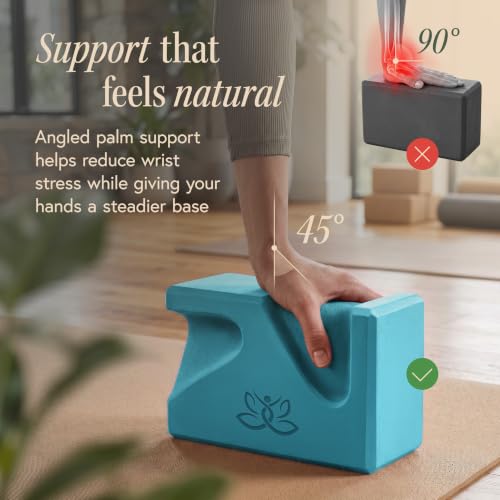Ergonomic Yoga Block Set - 2 Foam Blocks, 2 Knee Pads & Strap