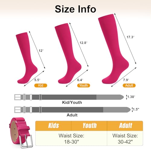 Knee-High Baseball Softball Socks & Belt Combo Set - Medium Hot Pink