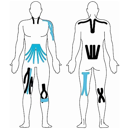 Kinesiology Tape - Waterproof Elastic Physio Tape, 2 Rolls - Blue & Black